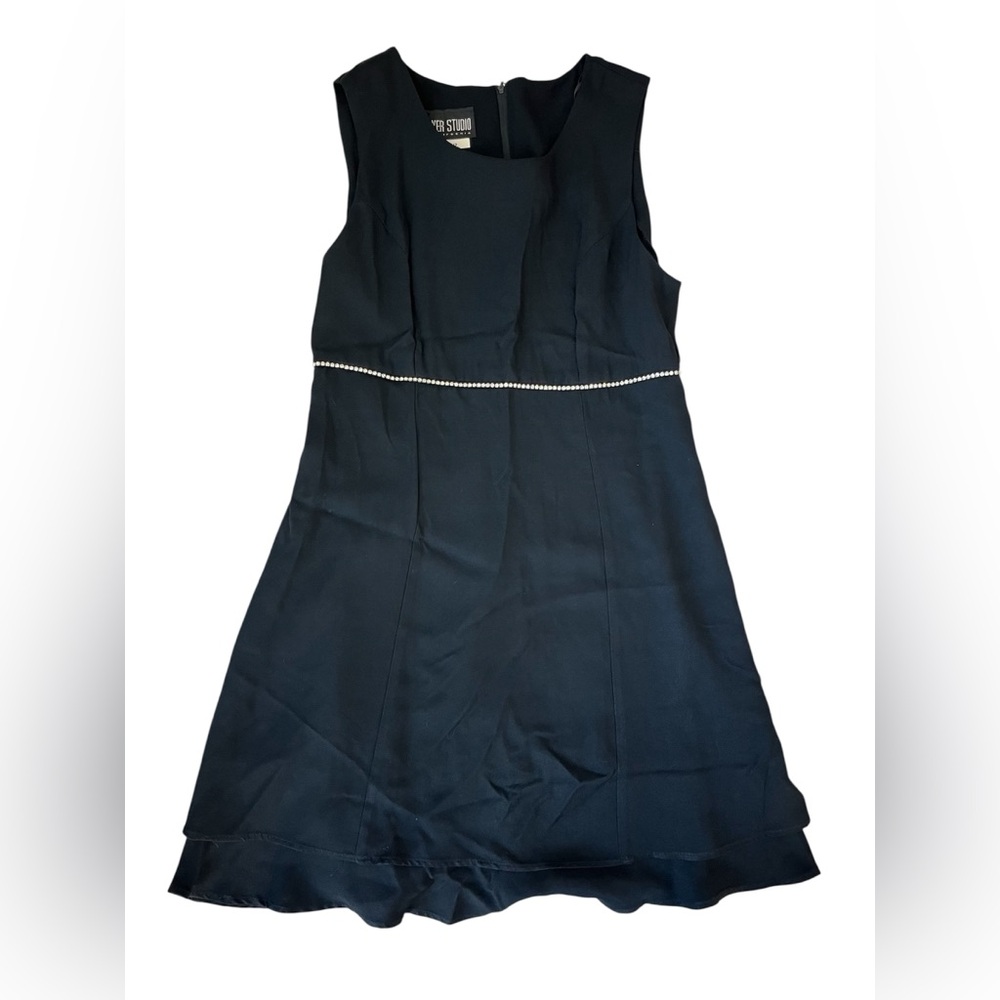 VINTAGE 90S BYER STUDIO CALIFORNIA BLACK MINI STUDDED DRESS 12 BLAIR WALDORF